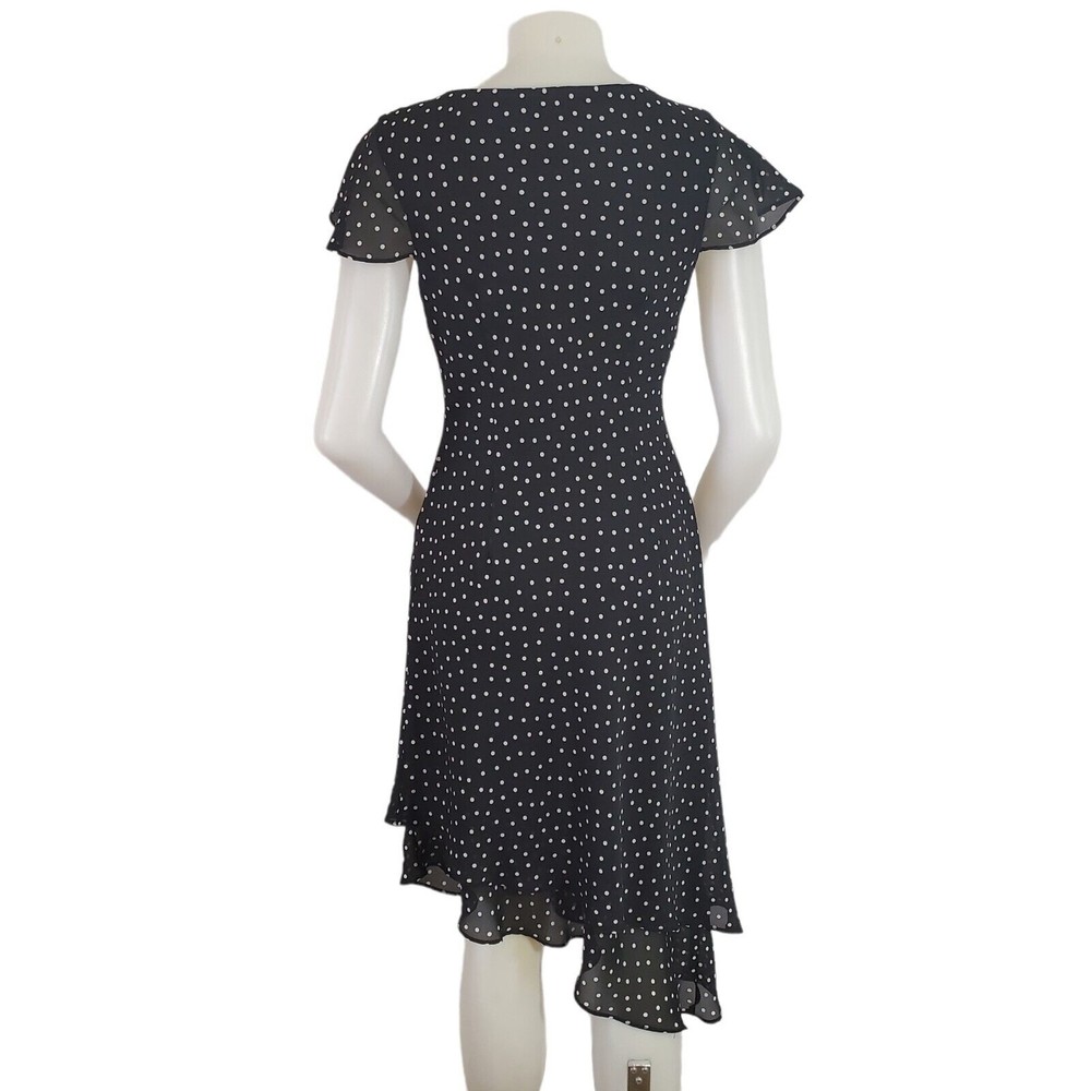 VINTAGE Donna Ricco Womens Black White Polka Dot Party Dress Size 6 Short Sleeve - Picture 2 of 8